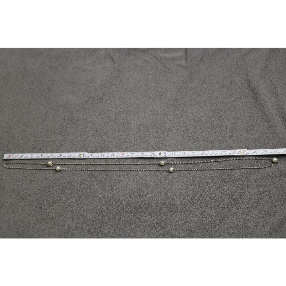 Imitation Pearl Flower Necklace Extra Long Opera Length Layered Silver Tone 27in - Picture 6 of 6